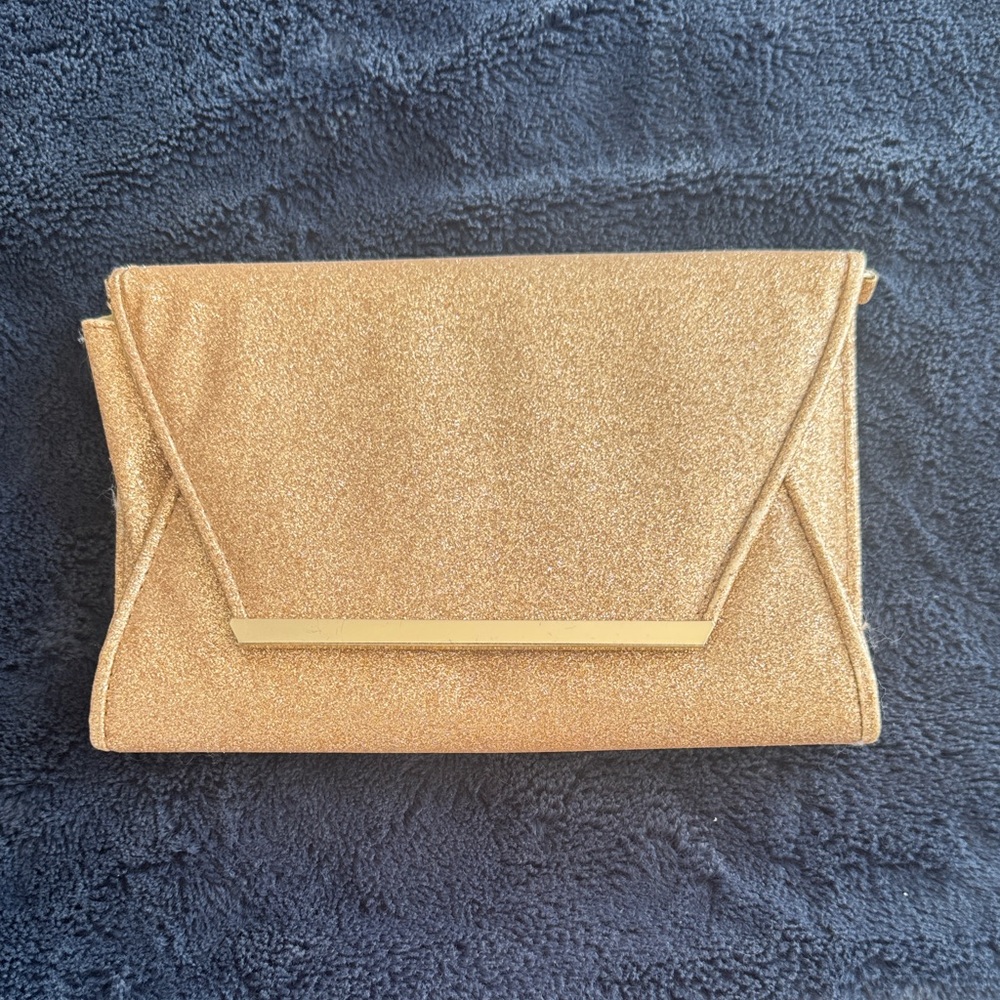 Aldo Gold Glitter Envelope Clutch with Polished Bar Accent